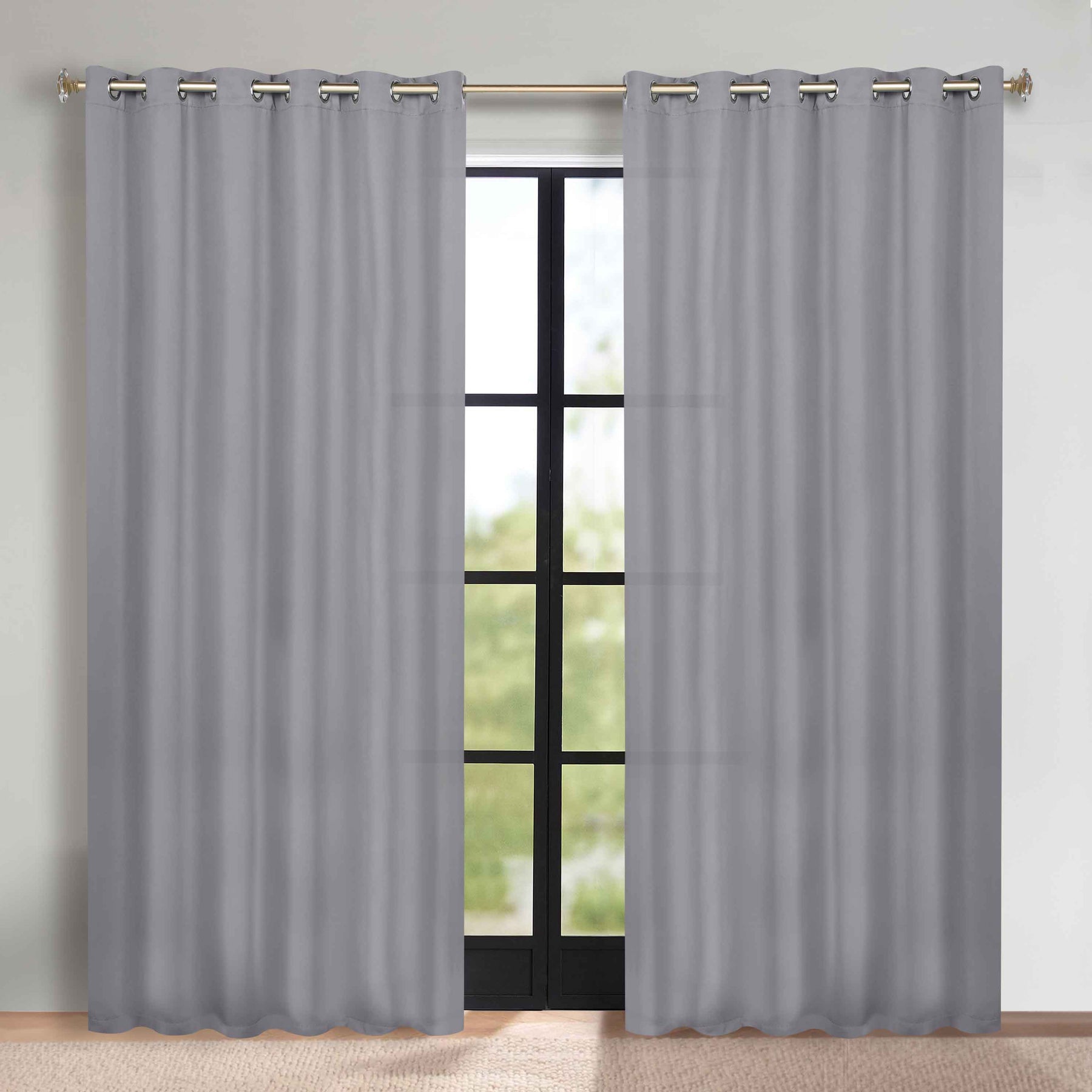 Classic Modern Solid Room Darkening Blackout Curtain Panels, Set of 2 - Silver