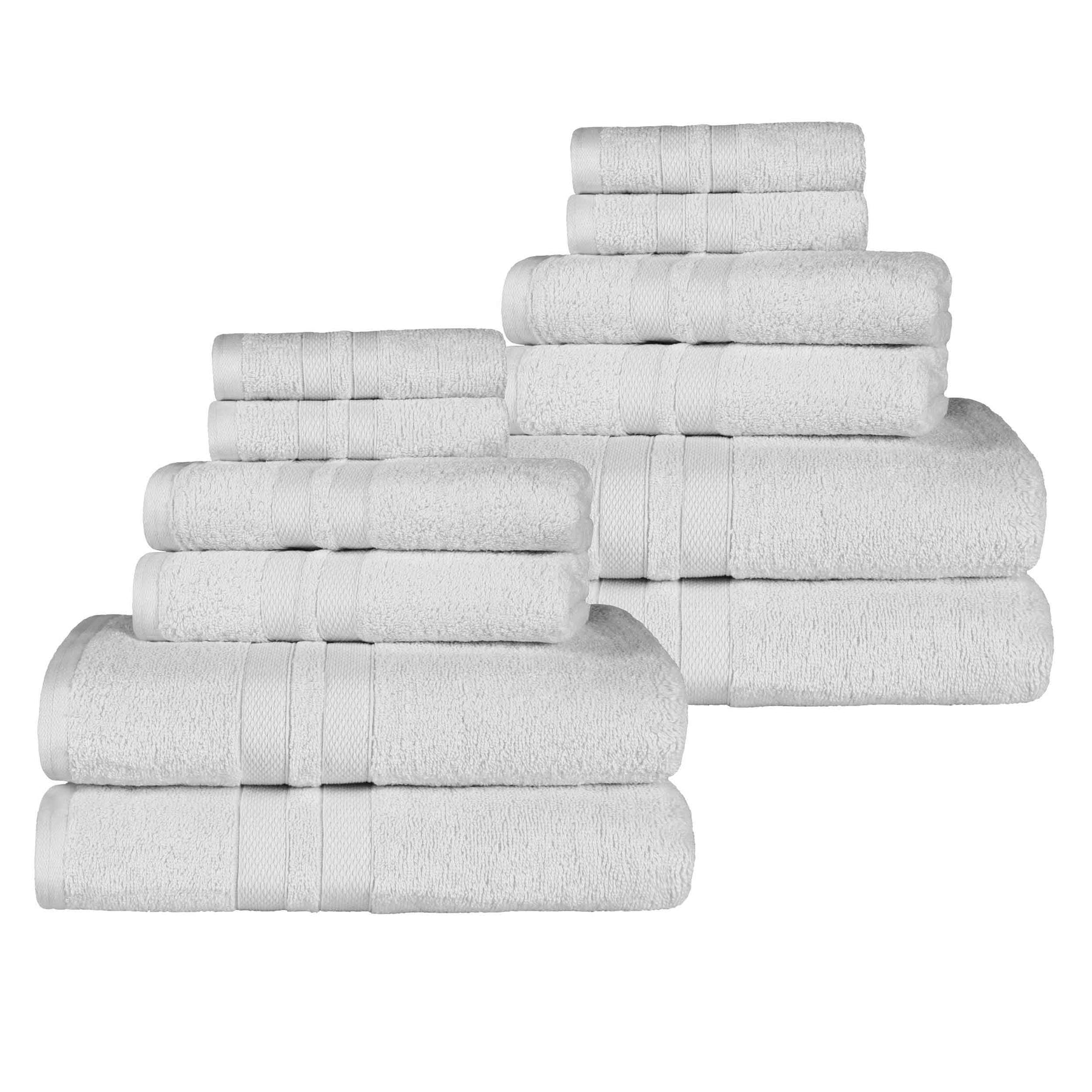 Ultra-Soft Cotton Absorbent Quick-Drying 12 Piece Assorted Towel Set - Silver