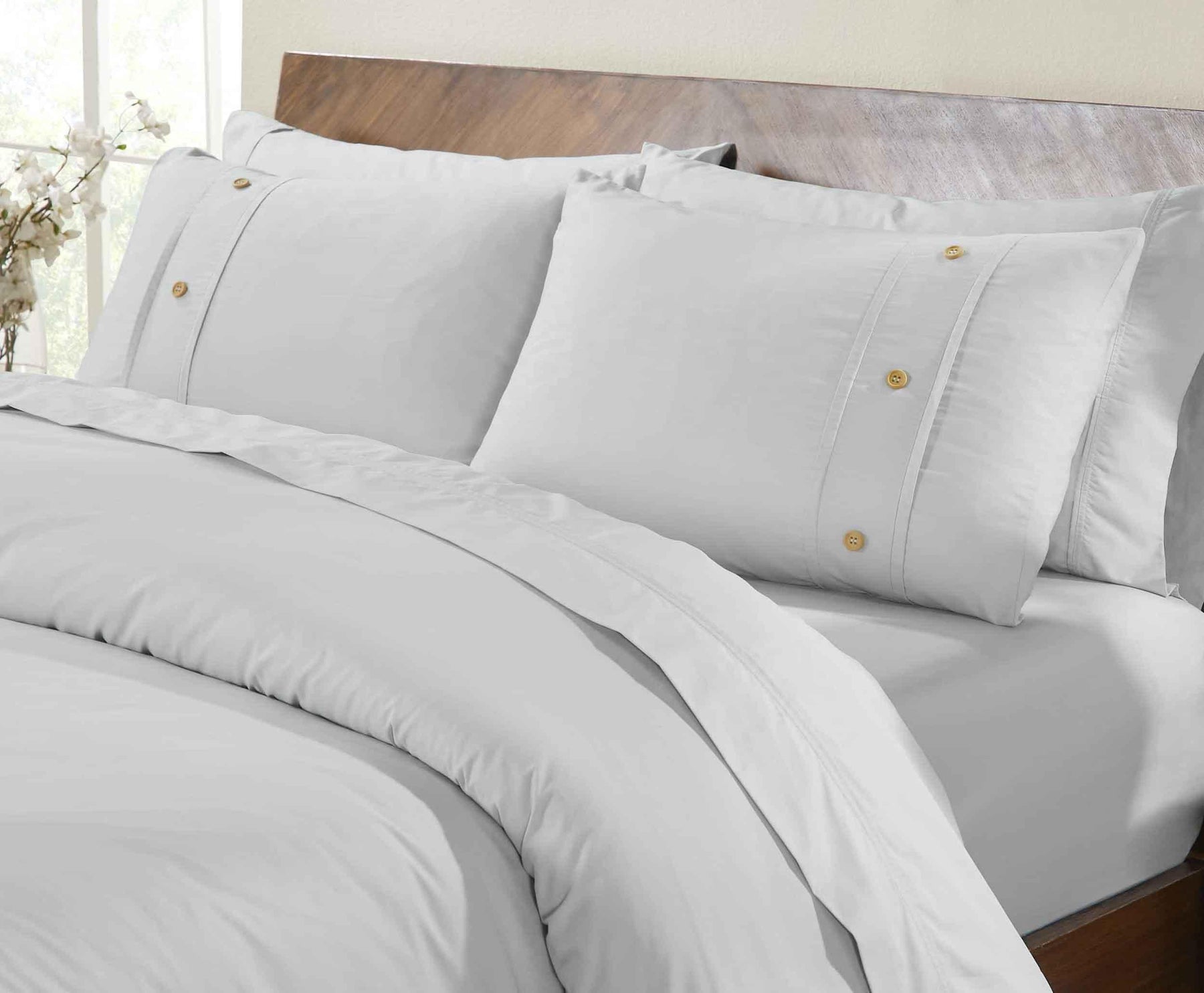 Gina Organic Cotton 300 Thread Count Percale 3 Piece Duvet Cover Set - Silver