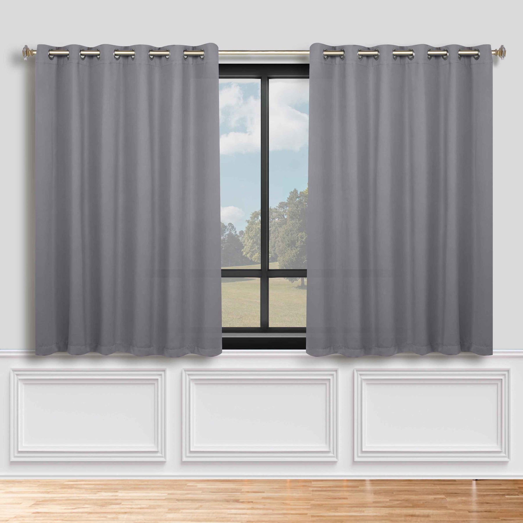 Classic Modern Solid Room Darkening Blackout Curtain Panels, Set of 2 - Silver