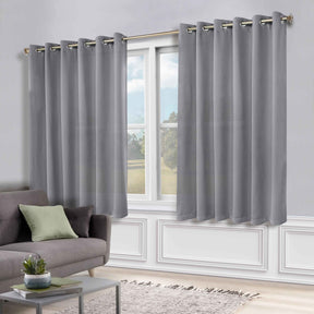 Classic Modern Solid Room Darkening Blackout Curtain Panels, Set of 2 - Silver