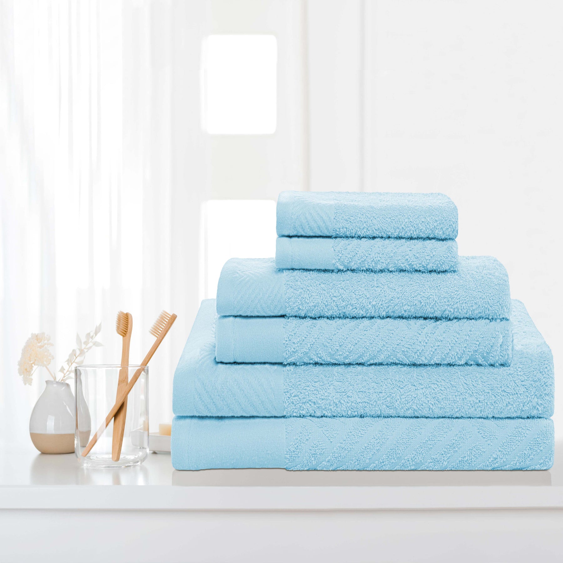 Basketweave Jacquard and Solid 6 Piece Egyptian Cotton Towel Set