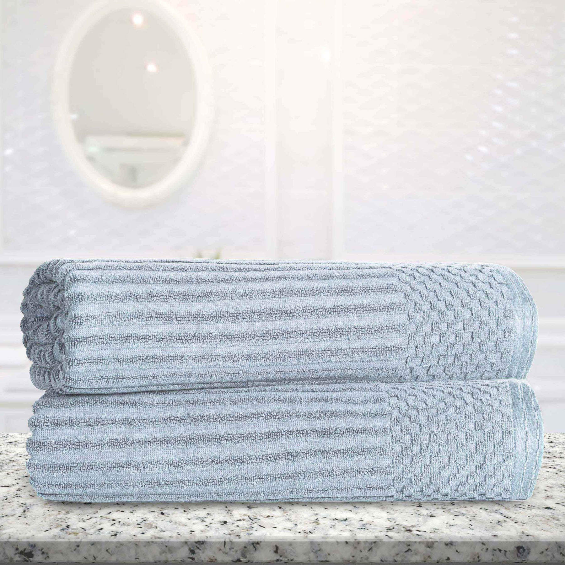 Ribbed Textured Cotton 2 Piece Bath Sheet Towel Set