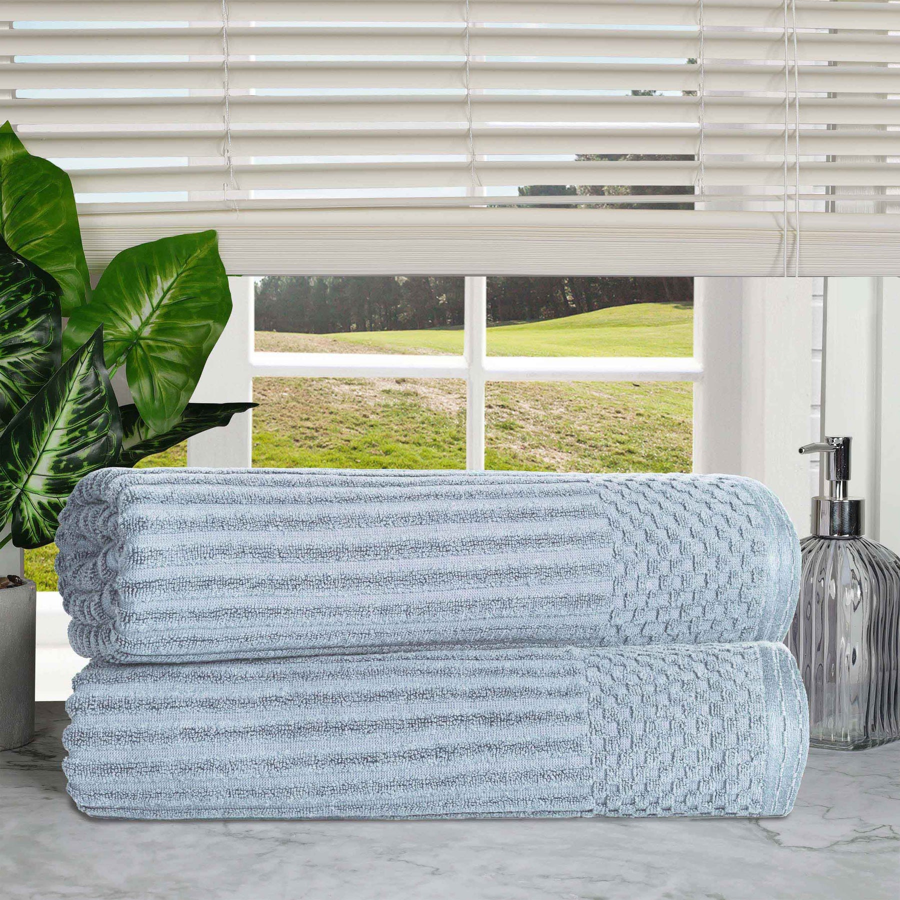 Ribbed Textured Cotton 2 Piece Bath Sheet Towel Set