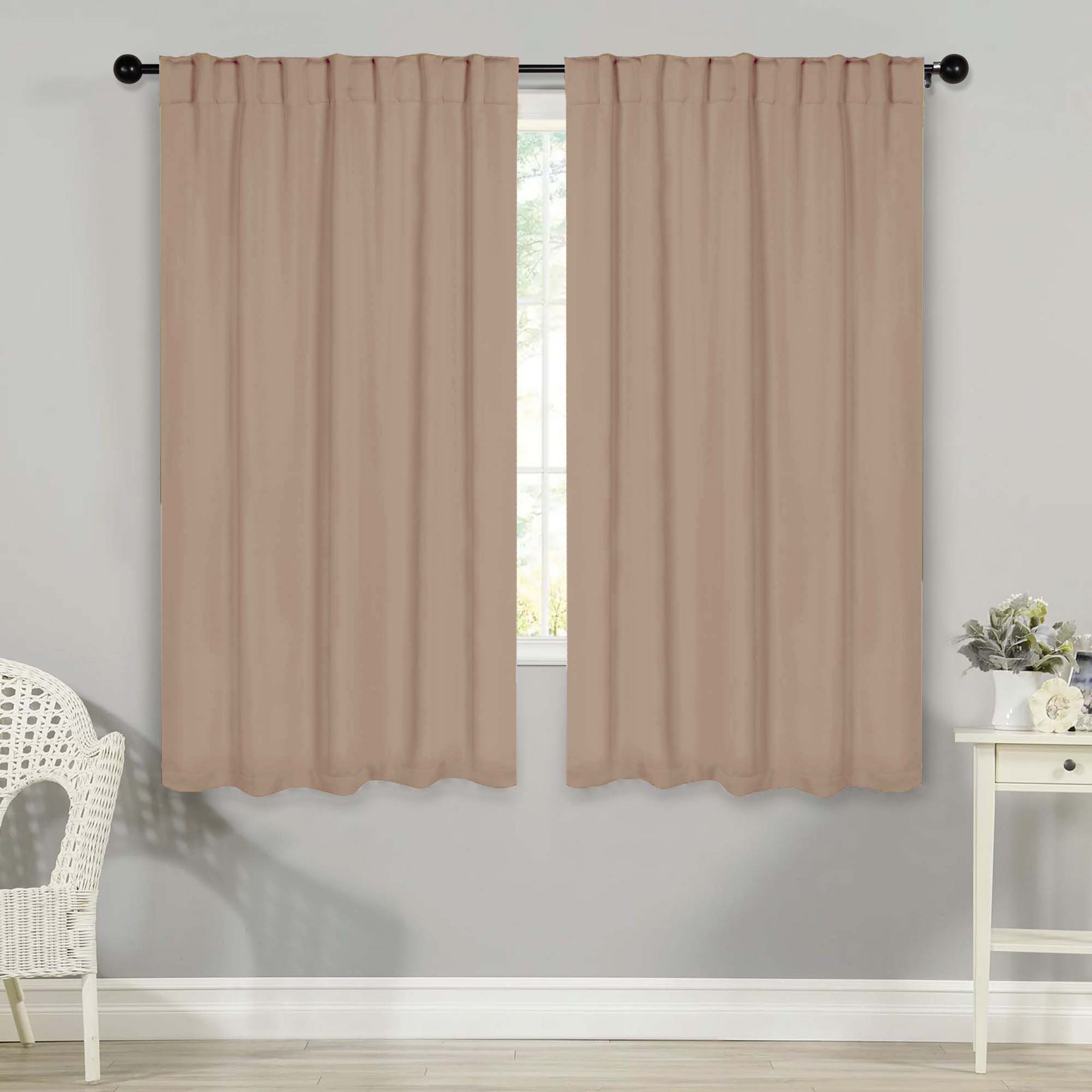 Solid Room Darkening Blackout Curtain Panels, Back Tabs, Set of 2 - SmokeyAsh