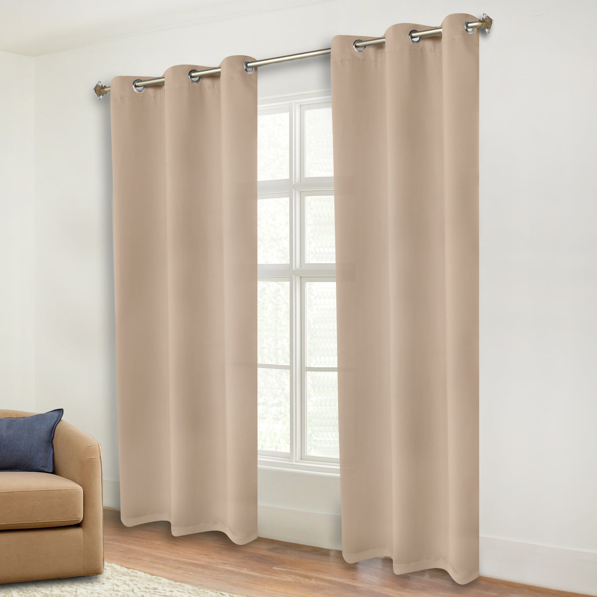 Classic Modern Solid Room Darkening Blackout Curtain Panels, Set of 2 - SmokeyAsh