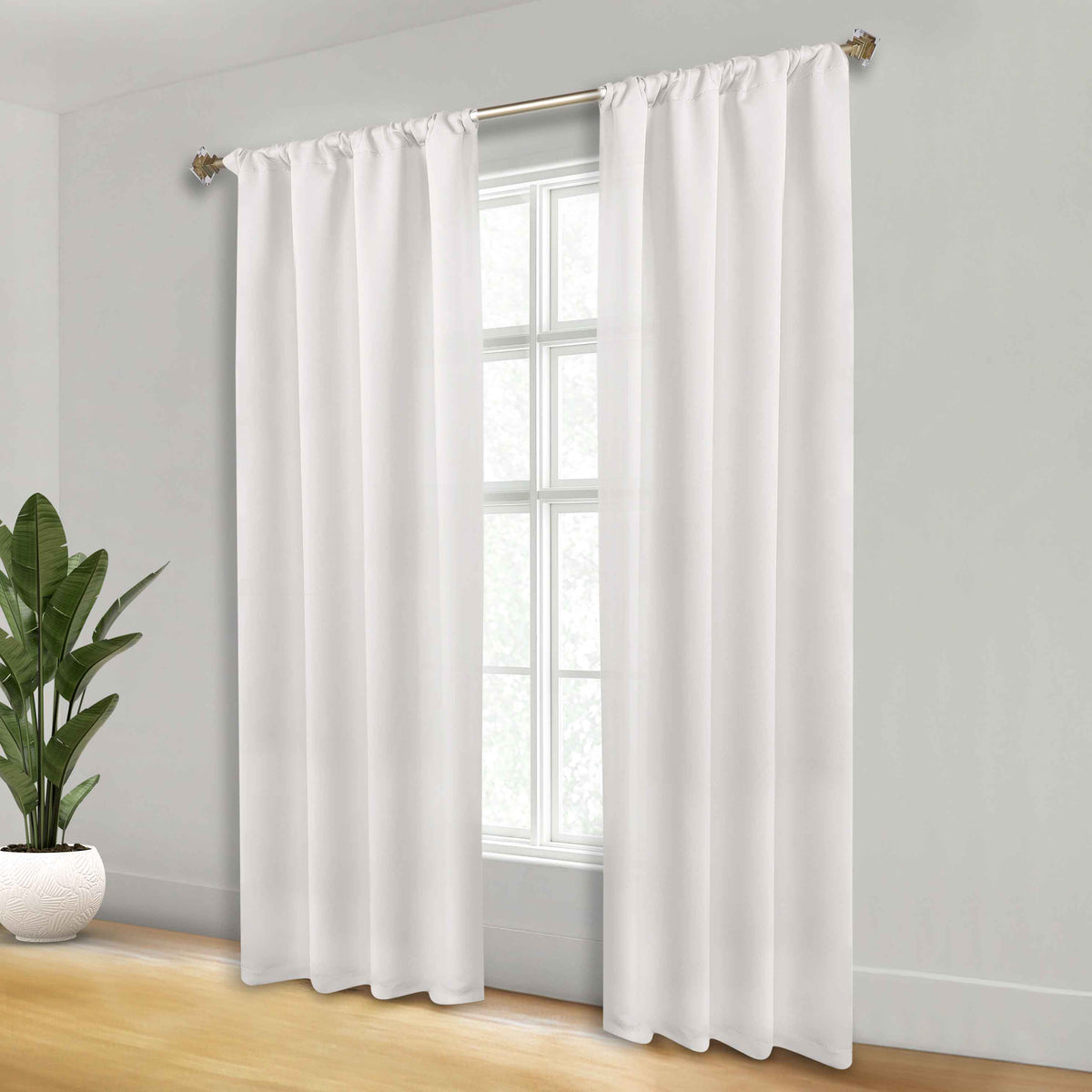 Solid Room Darkening Blackout Curtain Panels, Rod Pocket, Set of 2 - SnowWhite