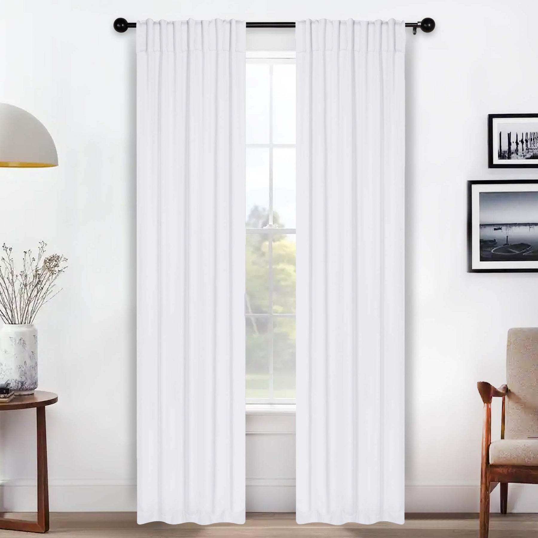 Solid Room Darkening Blackout Curtain Panels, Back Tabs, Set of 2 - SnowWhite