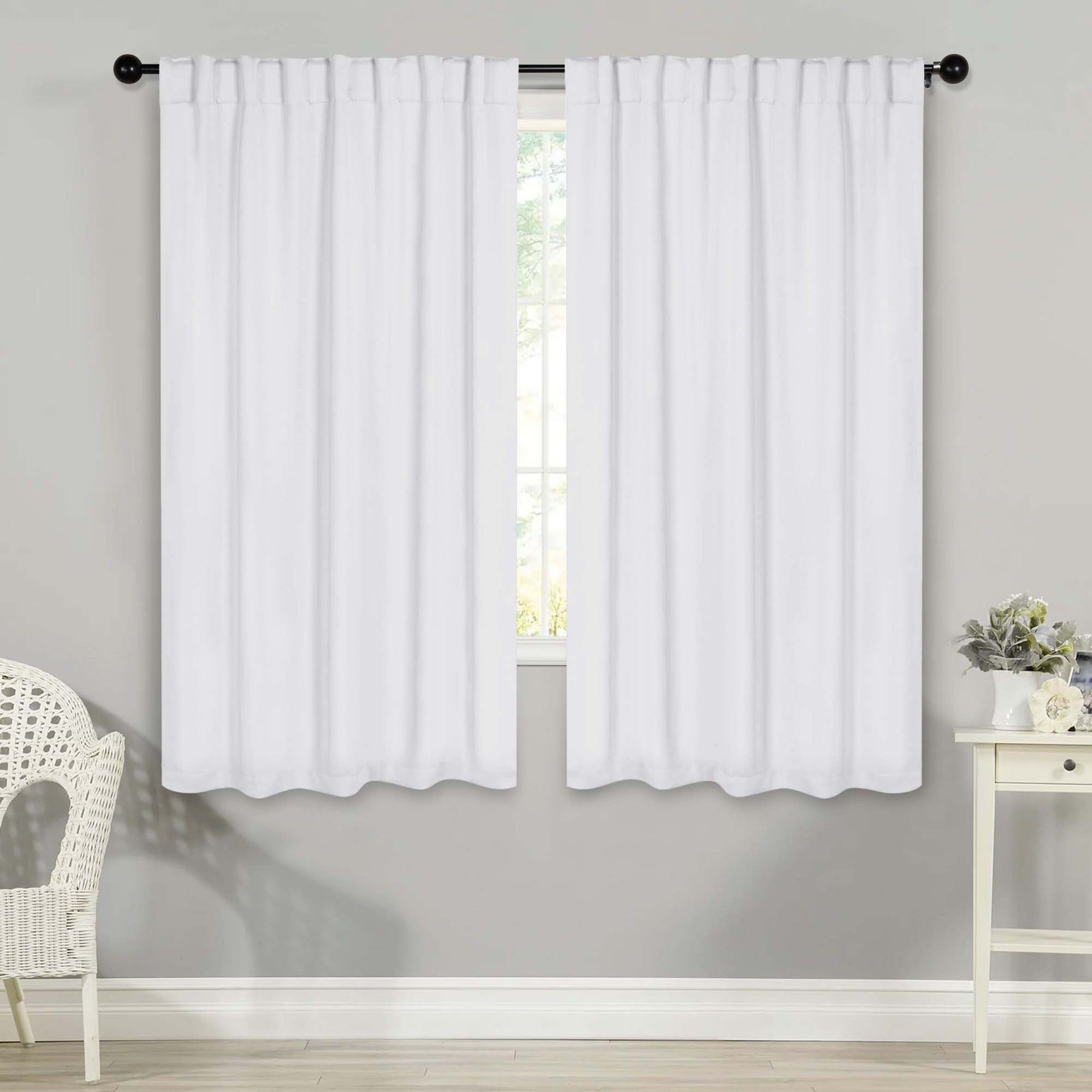 Solid Room Darkening Blackout Curtain Panels, Back Tabs, Set of 2 - SnowWhite