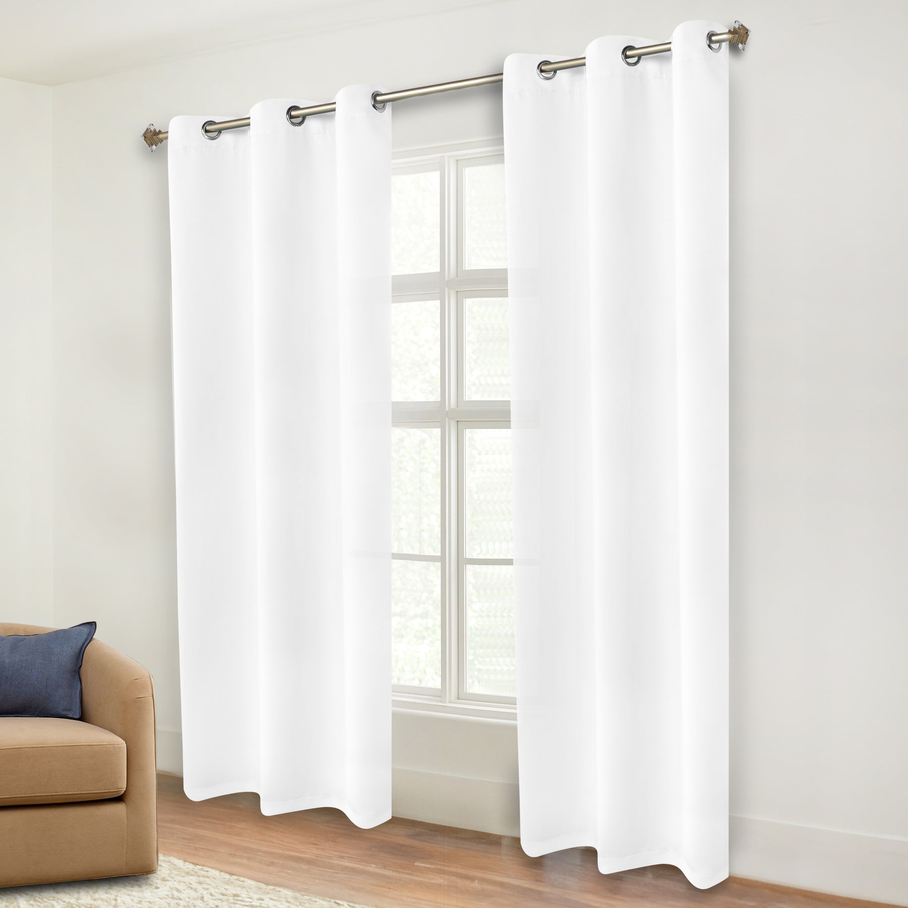 Classic Modern Solid Room Darkening Blackout Curtain Panels, Set of 2 - SnowWhite