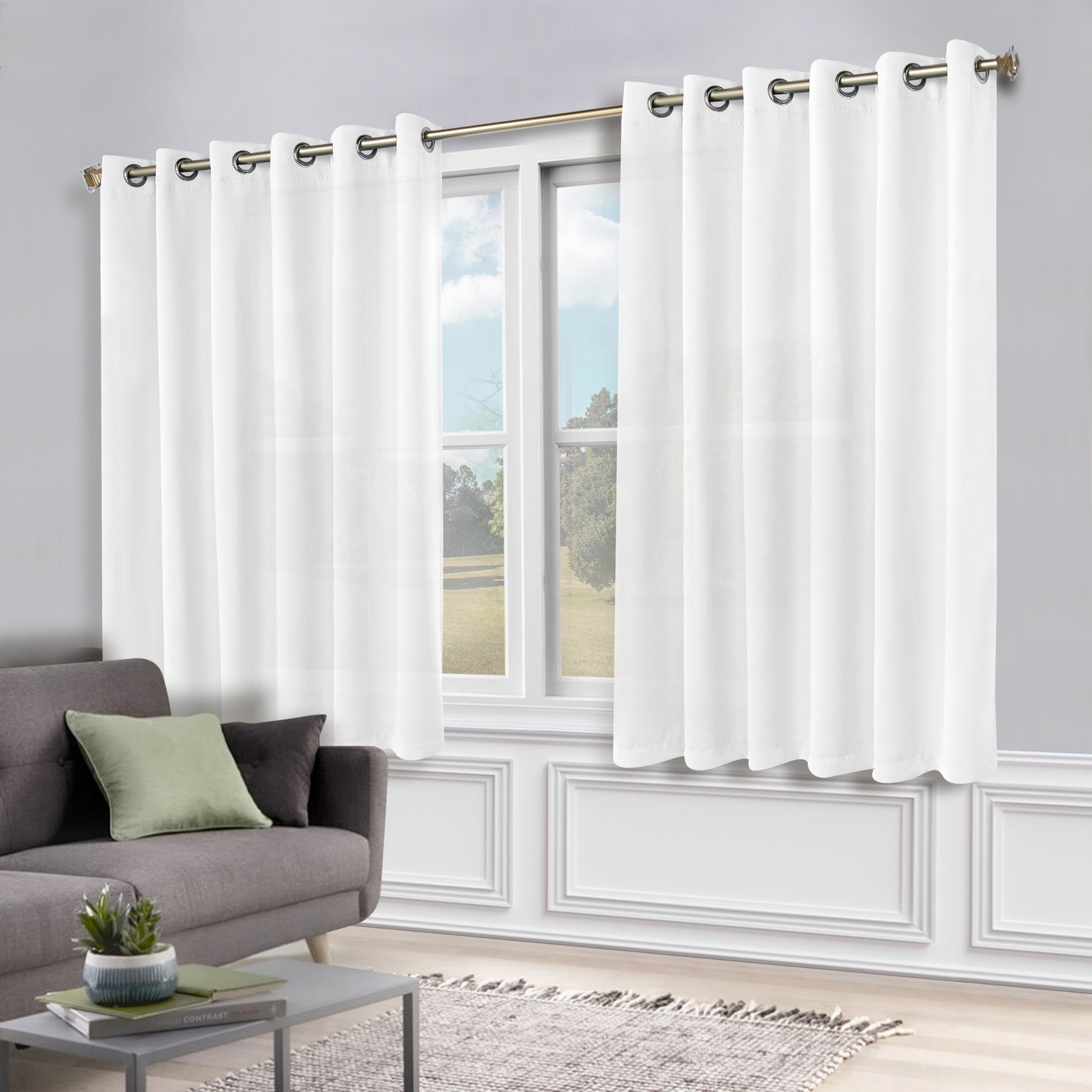 Classic Modern Solid Room Darkening Blackout Curtain Panels, Set of 2 - SnowWhite