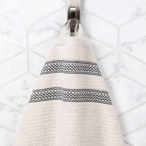 Brea Zero Twist Cotton Ribbed Geometric Border Face Towel Set of 12