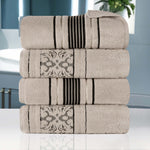 Sadie Zero Twist Cotton Solid and Jacquard Floral Bath Towel Set of 4 - Bath Towel by Superior