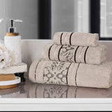 Sadie Zero Twist Cotton Floral Jacquard Absorbent 3 Piece Towel Set - Towel Set by Superior