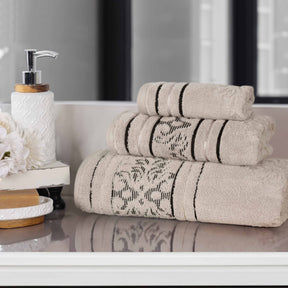 Sadie Zero Twist Cotton Floral Jacquard Absorbent 3 Piece Towel Set