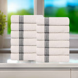 Brea Zero Twist Cotton Ribbed Geometric Border Face Towel Set of 12 - Face Towel by Superior