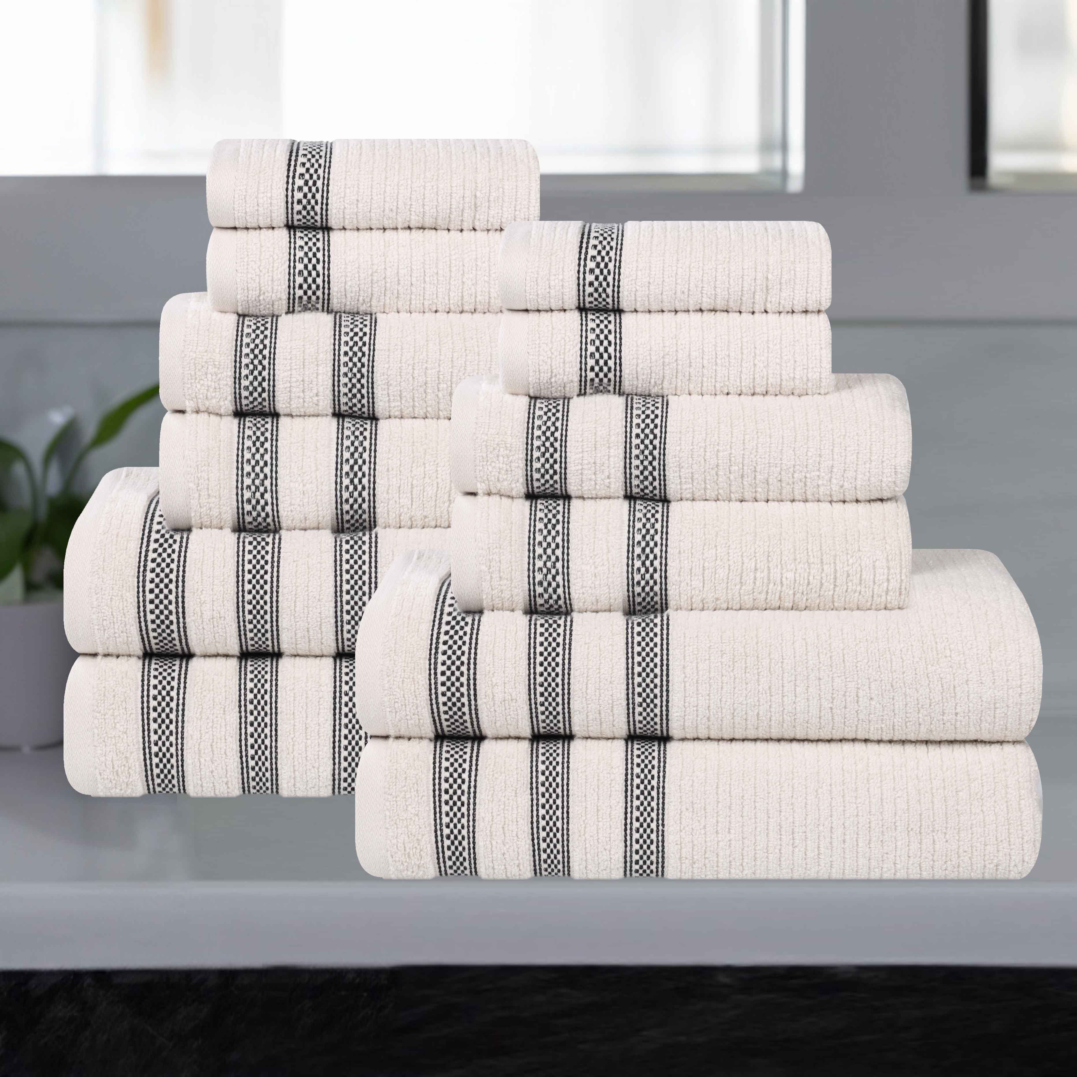 Brea Zero Twist Cotton Ribbed Geometric Border 12 Piece Towel Set - Towel Set by Superior