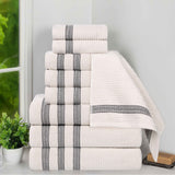 Brea Zero Twist Cotton Ribbed Geometric Border 9 Piece Towel Set - Towel Set by Superior