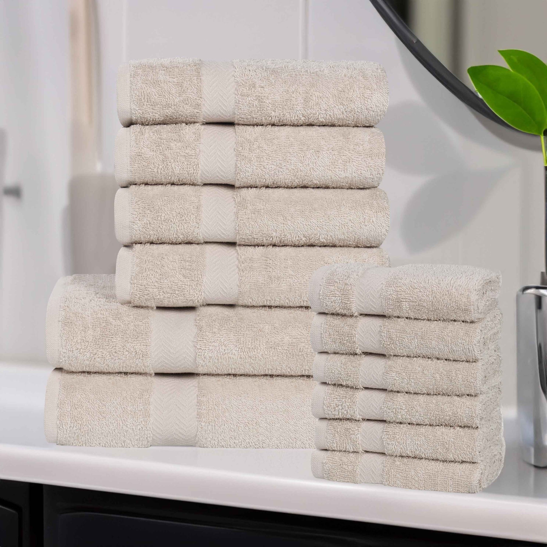 Eco-Friendly Cotton Absorbent Assorted 12 Piece Towel Set