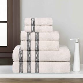 Brea Zero Twist Cotton Ribbed Geometric Border 6 Piece Towel Set