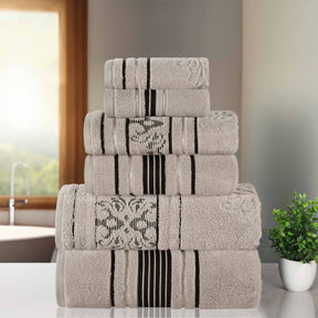 Sadie Zero Twist Cotton Solid and Jacquard Floral 6 Piece Towel Set