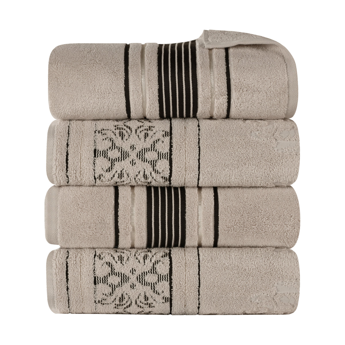 Sadie Zero Twist Cotton Solid and Jacquard Floral Bath Towel Set of 4