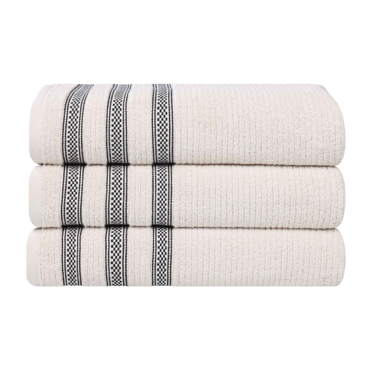 Brea Zero Twist Cotton Ribbed Geometric Border Bath Towel Set of 3