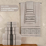 Sadie Zero Twist Cotton Solid and Jacquard Floral 9 Piece Towel Set - Towel Set by Superior