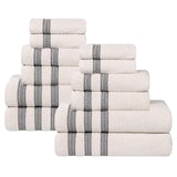 Brea Zero Twist Cotton Ribbed Geometric Border 12 Piece Towel Set - Towel Set by Superior