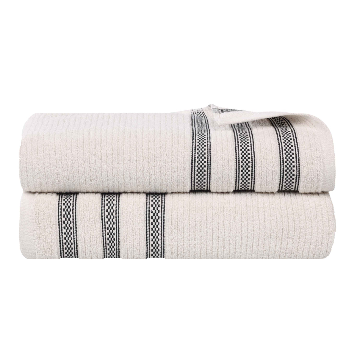 Brea Zero Twist Cotton Ribbed Geometric Border Bath Sheet Set of 2