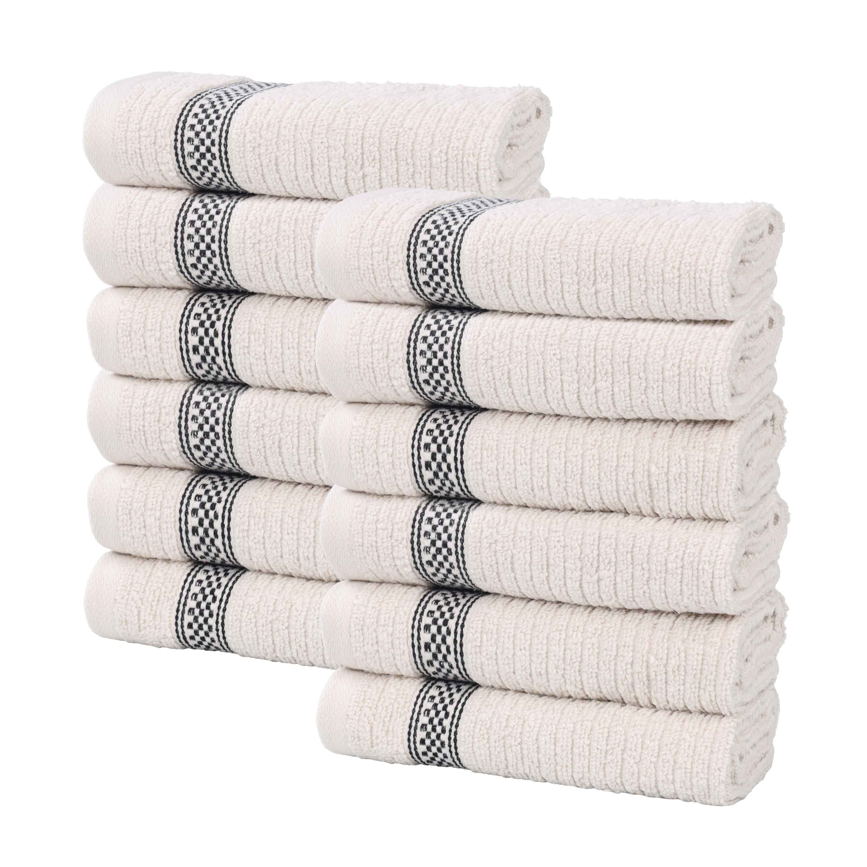 Brea Zero Twist Cotton Ribbed Geometric Border Face Towel Set of 12 - Face Towel by Superior