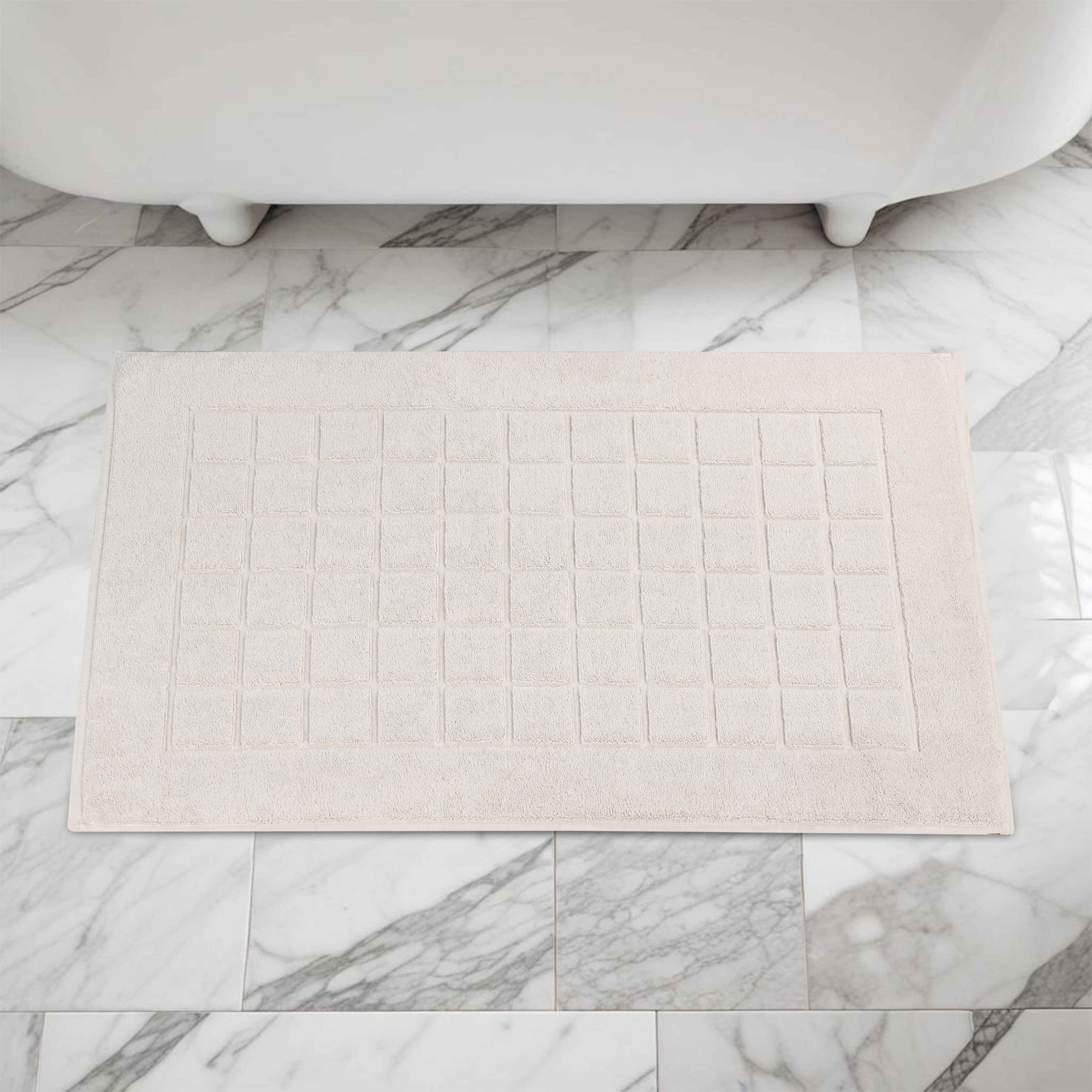 Nora Cotton Solid Absorbent Thick Checkered Washable Bath Mat Set of 2