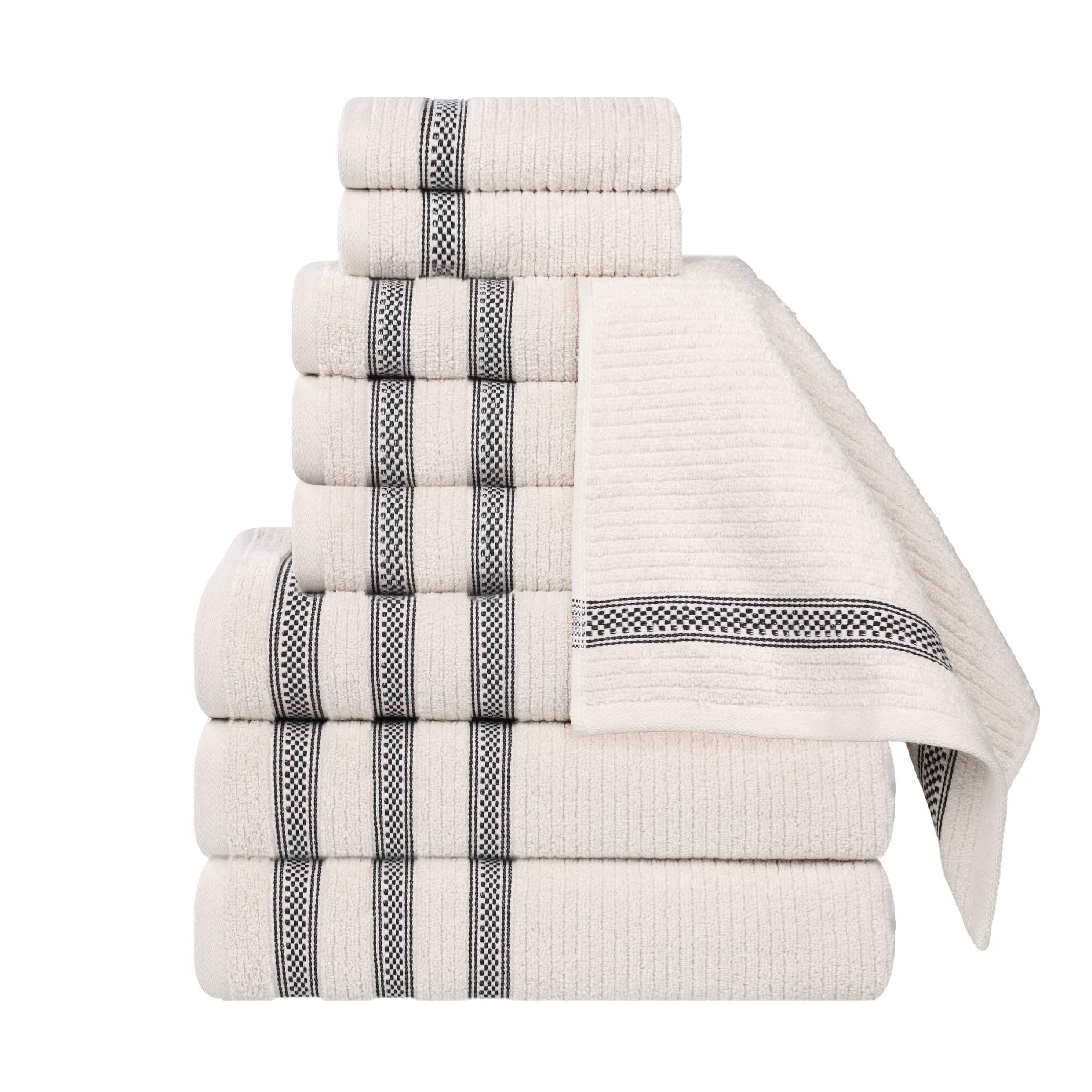 Brea Zero Twist Cotton Ribbed Geometric Border 9 Piece Towel Set - Towel Set by Superior