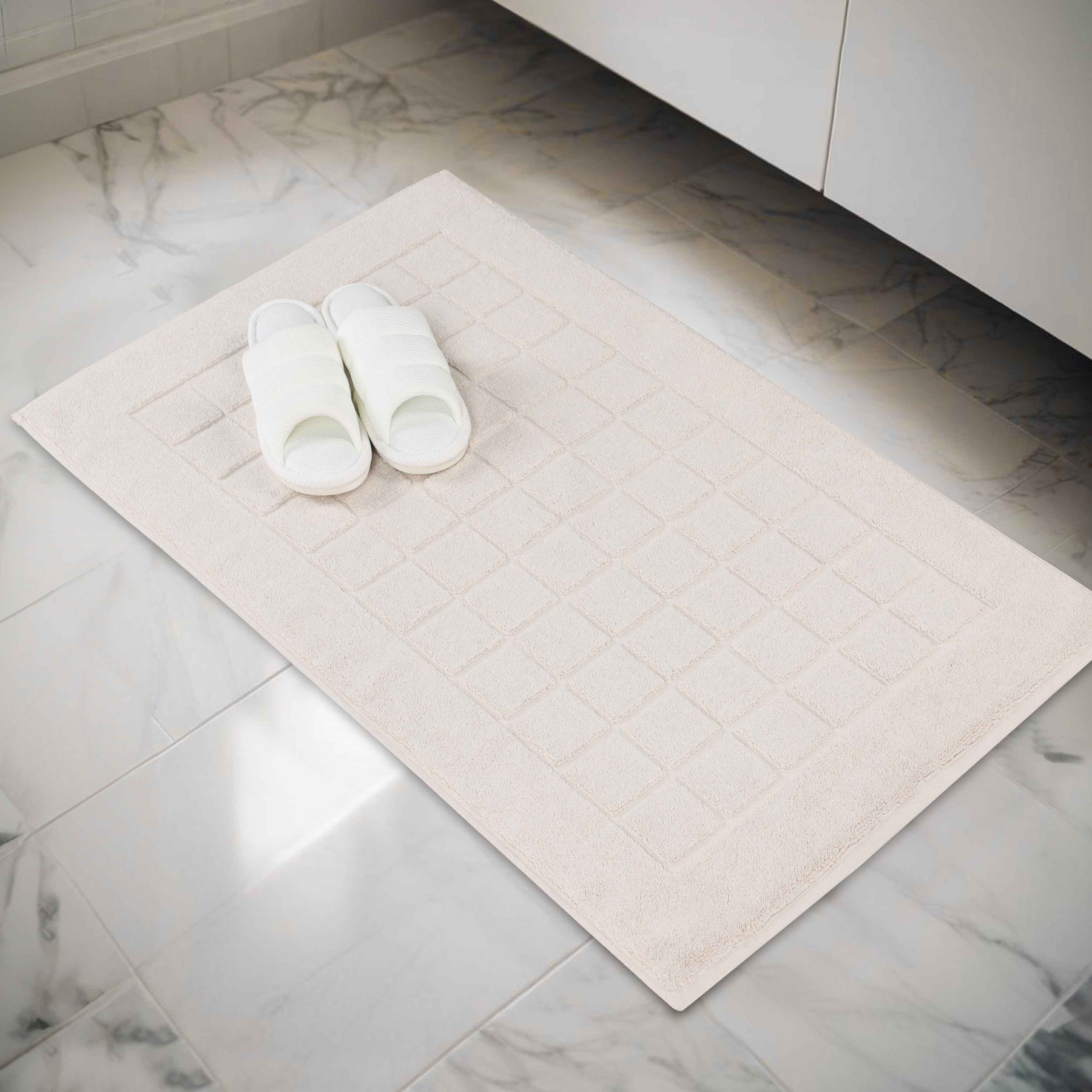 Nora Cotton Solid Absorbent Thick Checkered Washable Bath Mat Set of 2