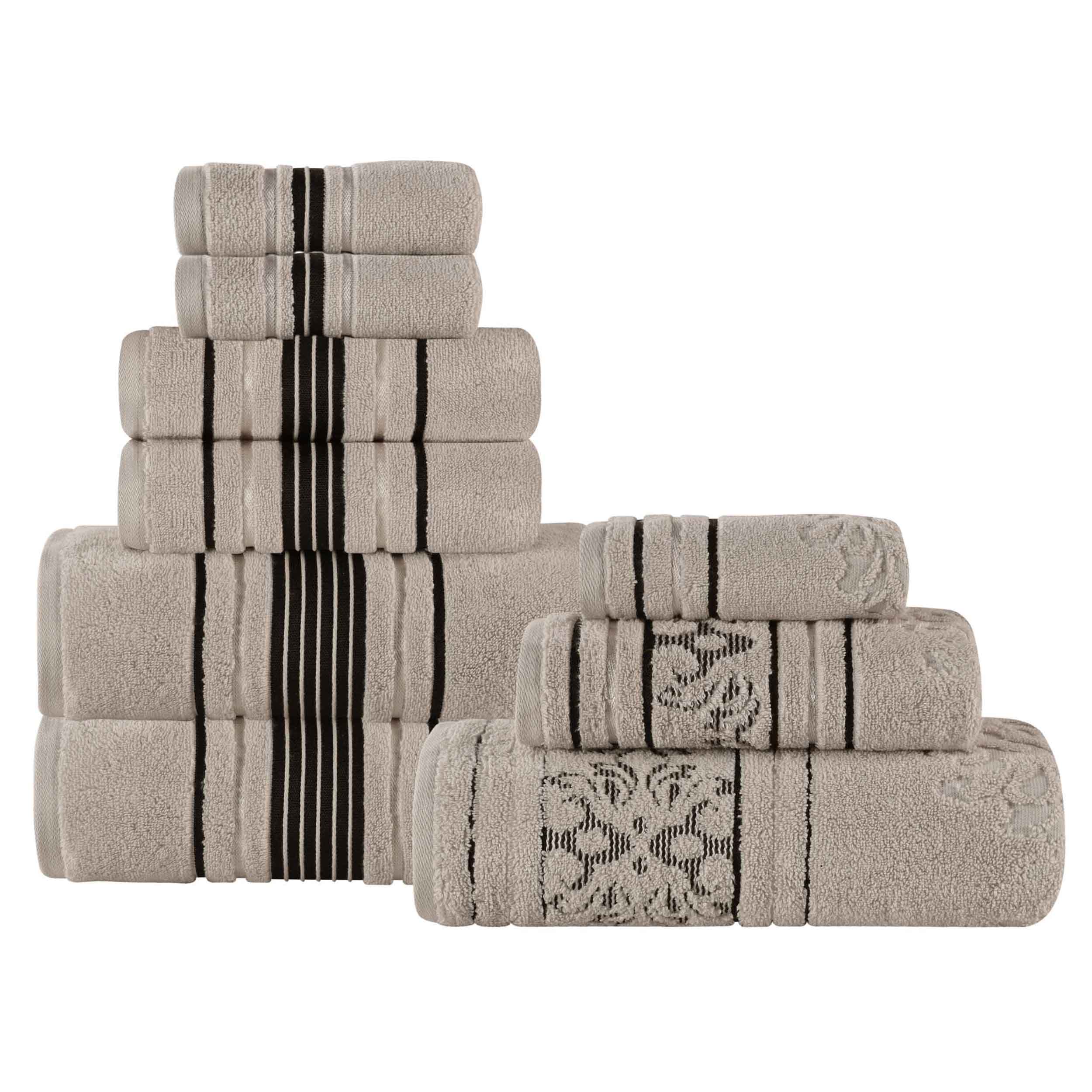 Sadie Zero Twist Cotton Solid and Jacquard Floral 9 Piece Towel Set - Towel Set by Superior