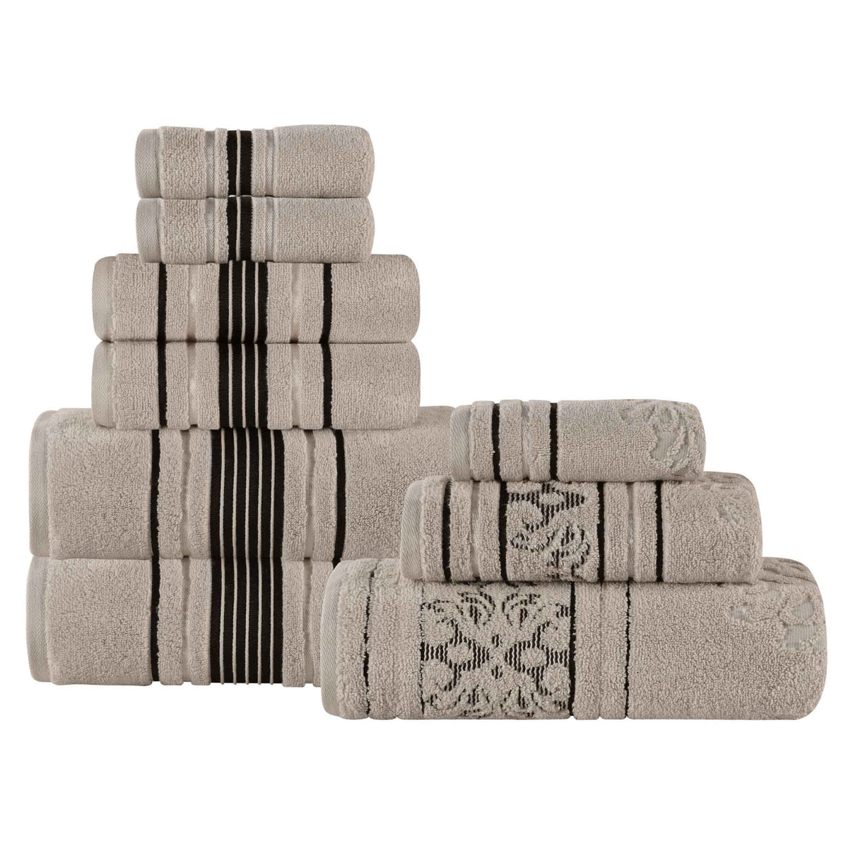 Sadie Zero Twist Cotton Solid and Jacquard Floral 9 Piece Towel Set