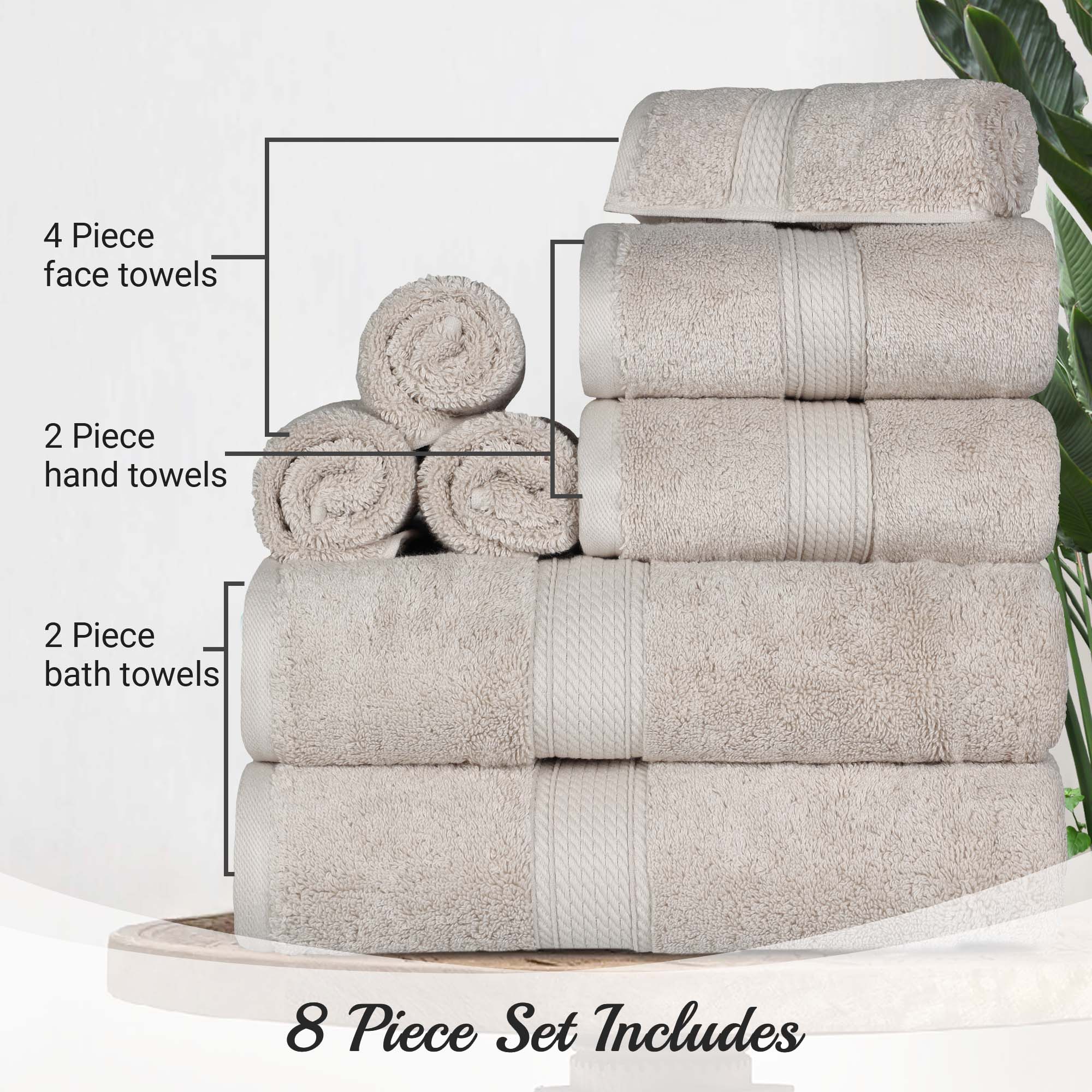 Madison Egyptian Cotton Pile Plush Heavyweight 8 Piece Towel Set - Towel Set by Superior