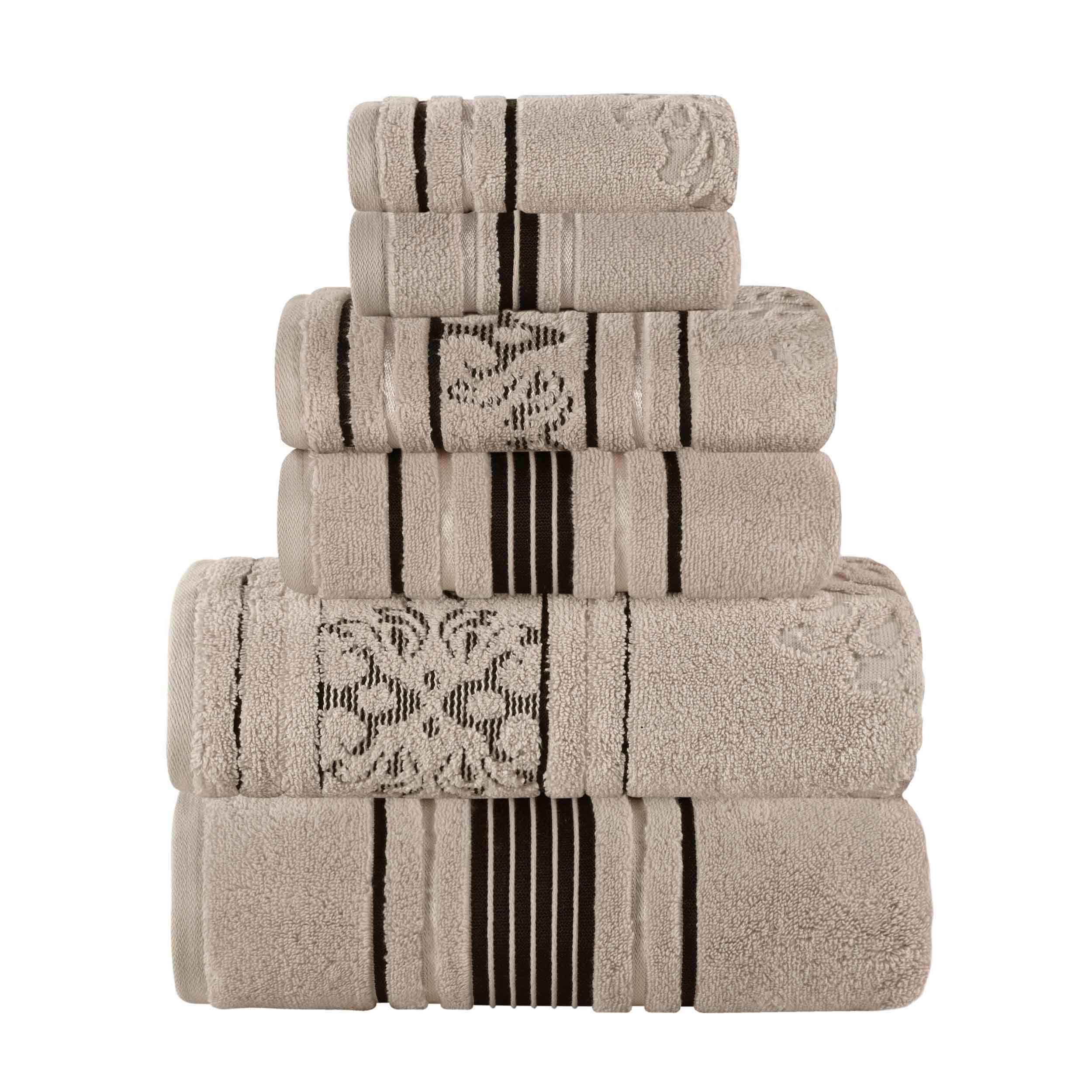 Sadie Zero Twist Cotton Solid and Jacquard Floral 6 Piece Towel Set - Towel Set by Superior