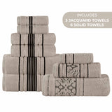 Sadie Zero Twist Cotton Solid and Jacquard Floral 9 Piece Towel Set - Towel Set by Superior