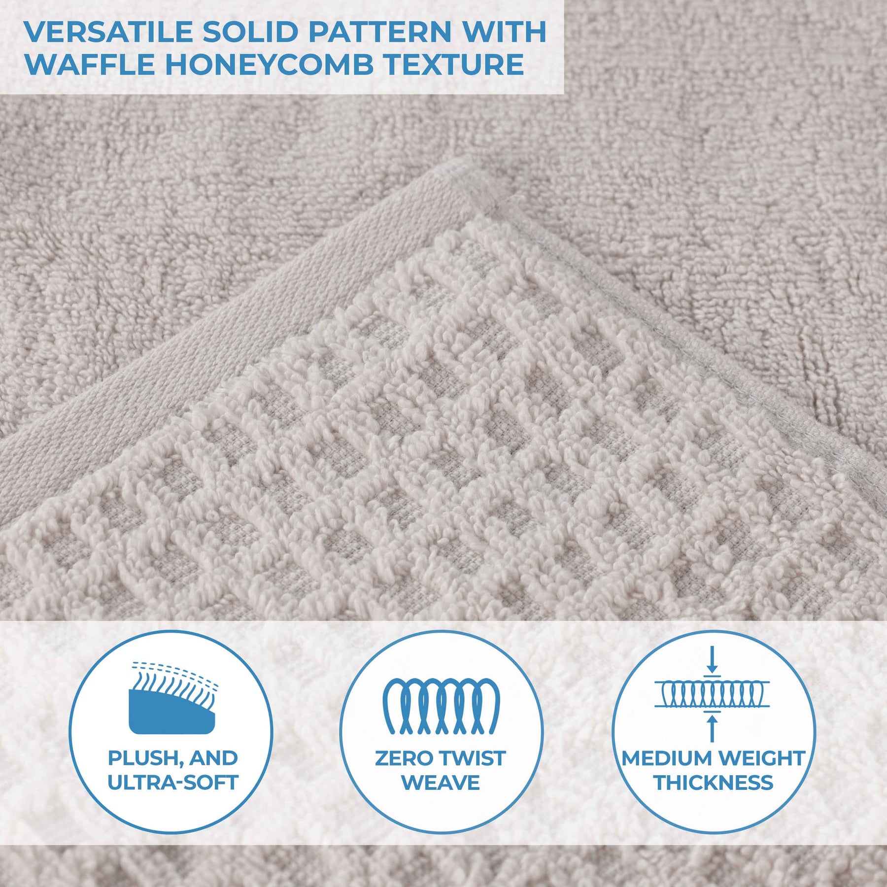 Napa Zero Twist Cotton Solid Waffle Honeycomb Bath Towel Set of 3