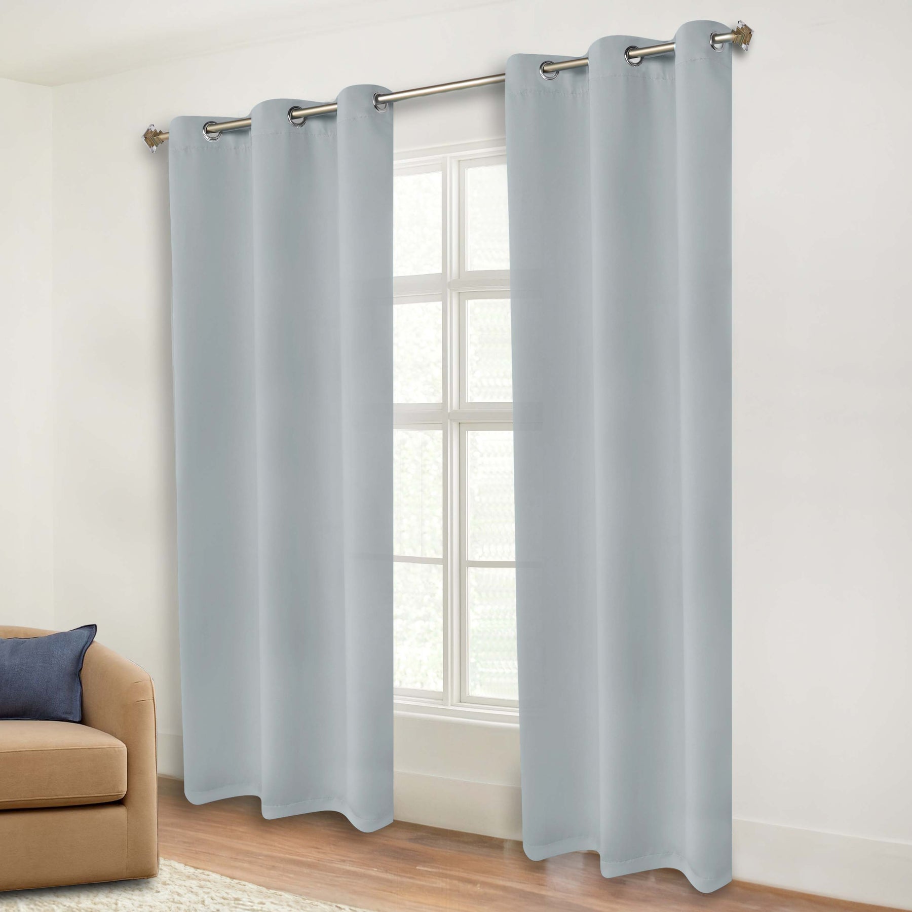 Classic Modern Solid Room Darkening Blackout Curtain Panels, Set of 2 - StoneBlue