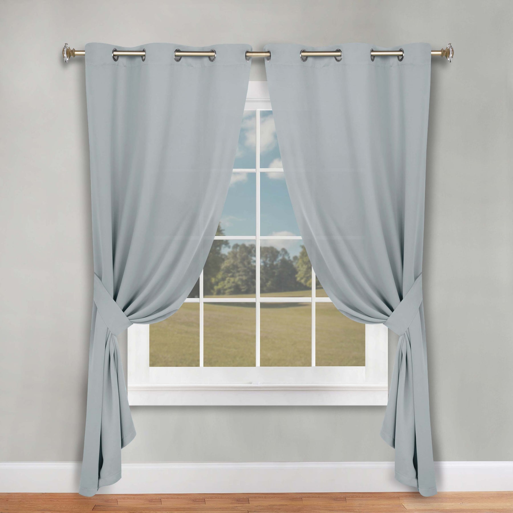 Classic Modern Solid Room Darkening Blackout Curtain Panels, Set of 2 - StoneBlue