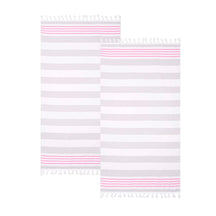 Coastal Resort Stripe Fouta 2 Piece Beach Towel with Tassels - Sunset