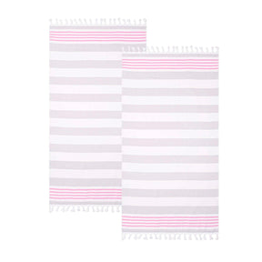 Coastal Resort Stripe Fouta 2 Piece Beach Towel with Tassels - Sunset