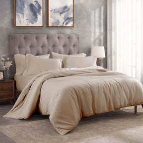 Egyptian Cotton 300 Thread Count Solid Luxury Duvet Cover Set - Tan