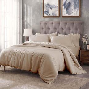 Egyptian Cotton 400 Thread Count Solid Luxury Duvet Cover Set - Tan