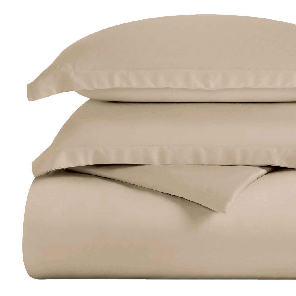 Egyptian Cotton 300 Thread Count Solid Luxury Duvet Cover Set - Tan