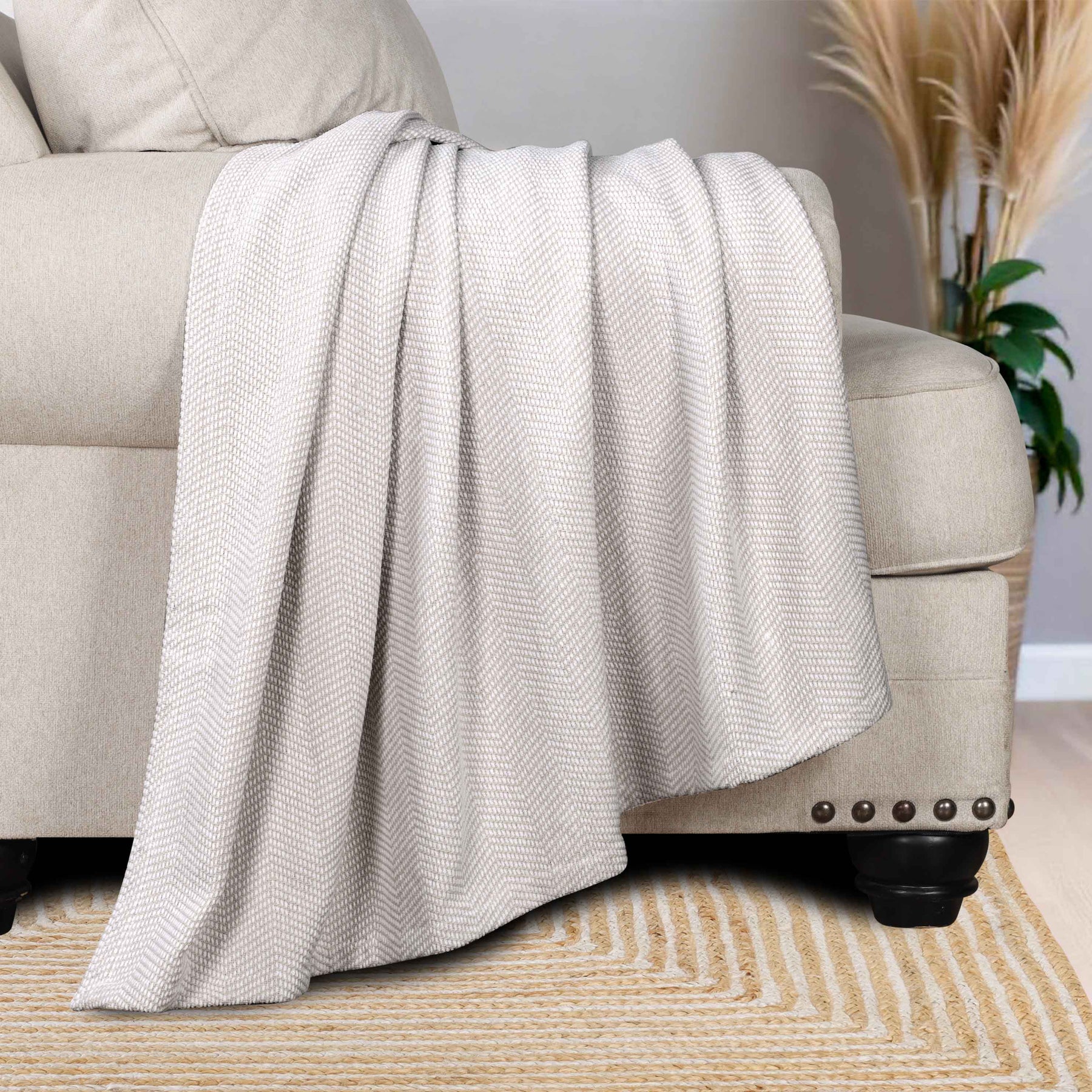 Maya Chenille Herringbone Soft Textured Medium Weight Cotton Blanket