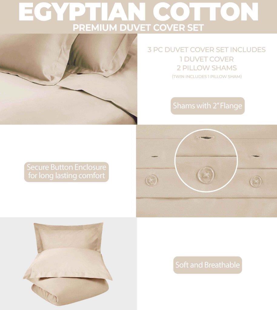 Egyptian Cotton 400 Thread Count Solid Luxury Duvet Cover Set - Tan