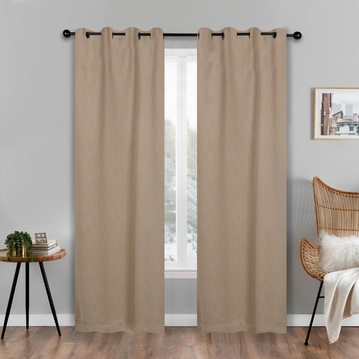 Zuri Textured Waves Room Darkening Blackout Curtains, Set of 2